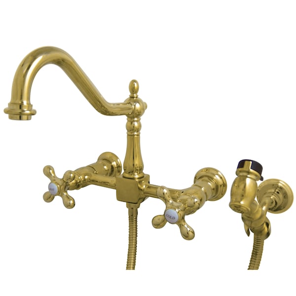 Heritage KS1242AXBS 2-Handle 8" Wall Mount Kitchen Faucet with Brass Sprayer KS1242AXBS - main